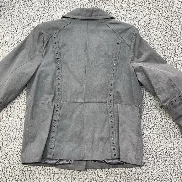 Bradley Bayou Genuine Suede Leather Jacket Womens XL Gray Studded Button Front - Picture 6 of 16
